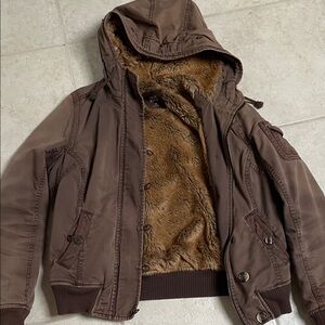 Women’s Brown Hooded Jacket with Faux Fur Lining